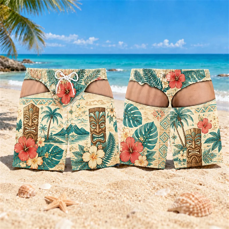 Personalized Funny Men Beach Trunks Gag Gift For Him Friend Big Booty Beach Short Summer Swim Trunks Fake Underwear Beach Shorts