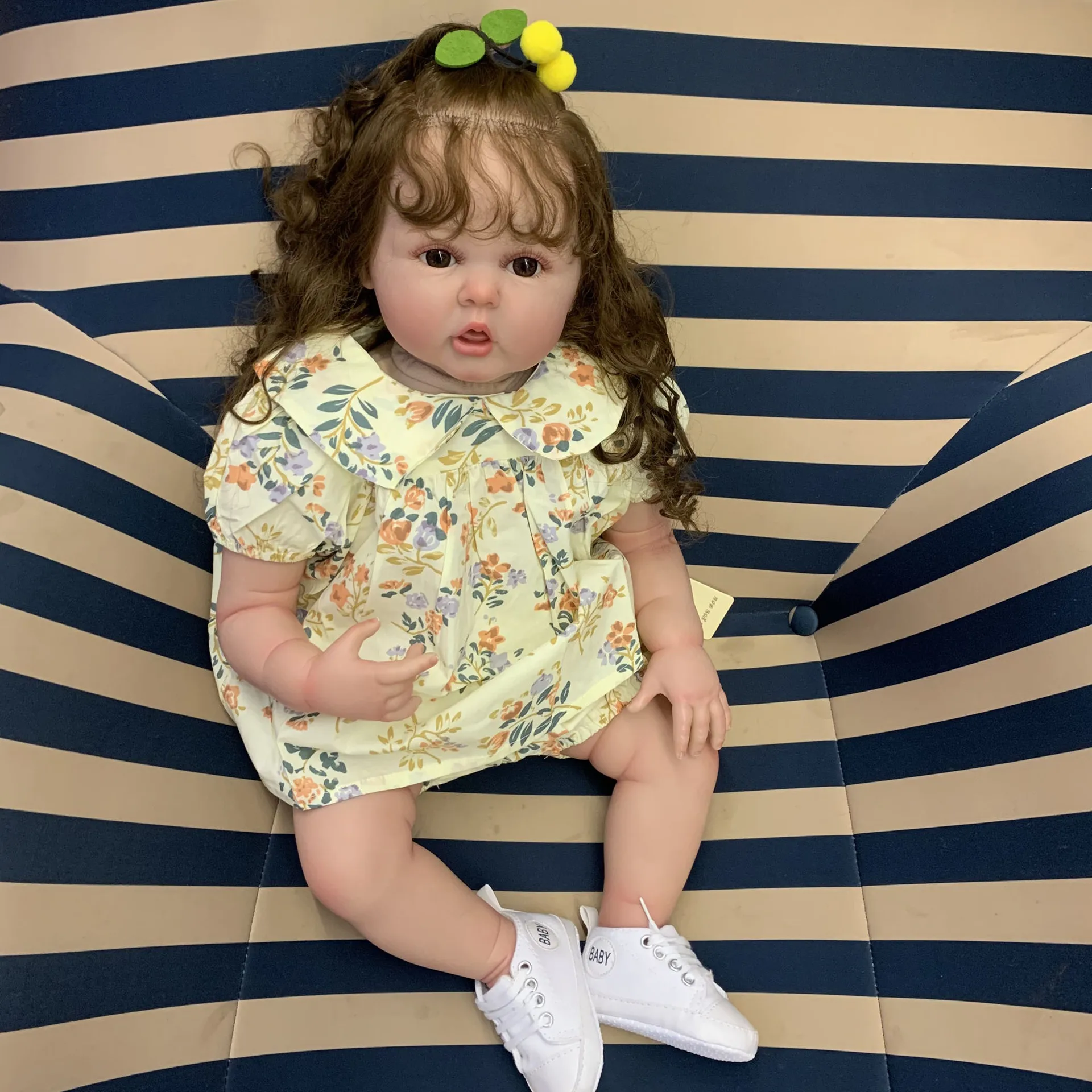 Cute 60cm Finished Reborn Baby Dolls Already Painted Silicone Vinyl Cloth Princess Surprise Toys Figure for Girls Christmas Gift