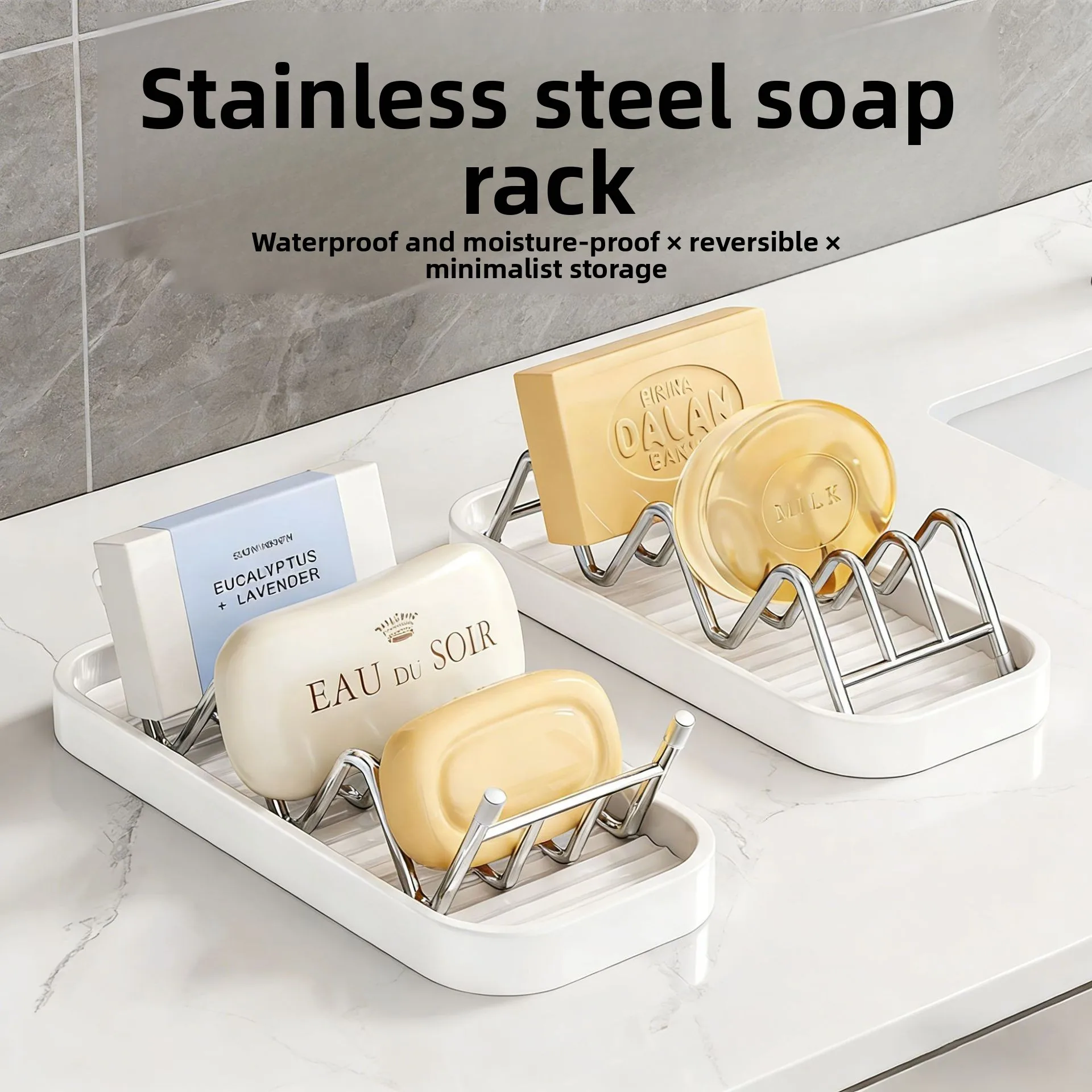 Bathroom Soap Box Stainless Steel Soap Dish With Drain Tray Rack Anti‑rust Soap Holder For Kitchen Bathroom Counter