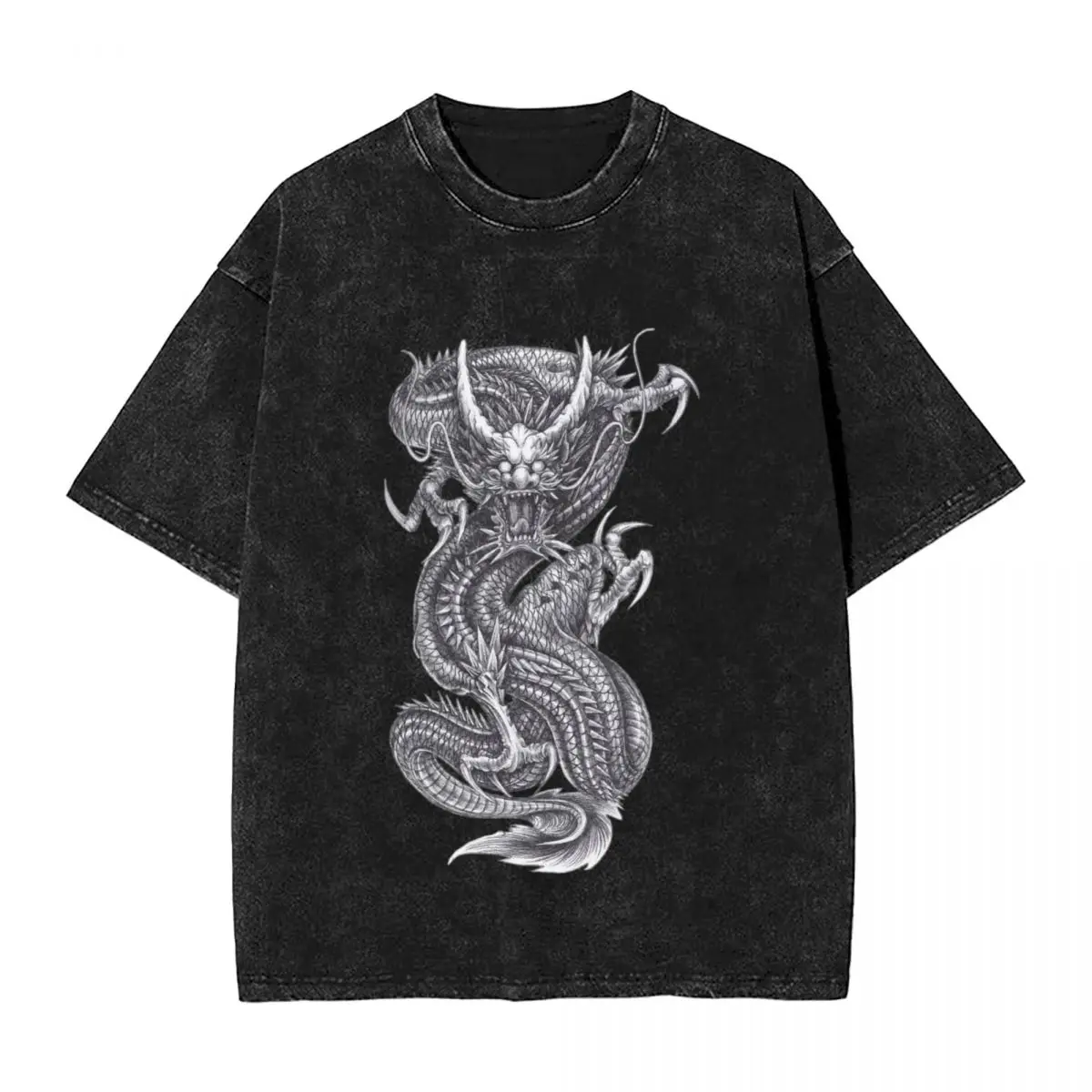 

Chinese Loong Dragon woman Men Washed Hot stamping Print T-Shirt,Harajuku Cotton Tshirt Men's Summer Short Sleeve Tees