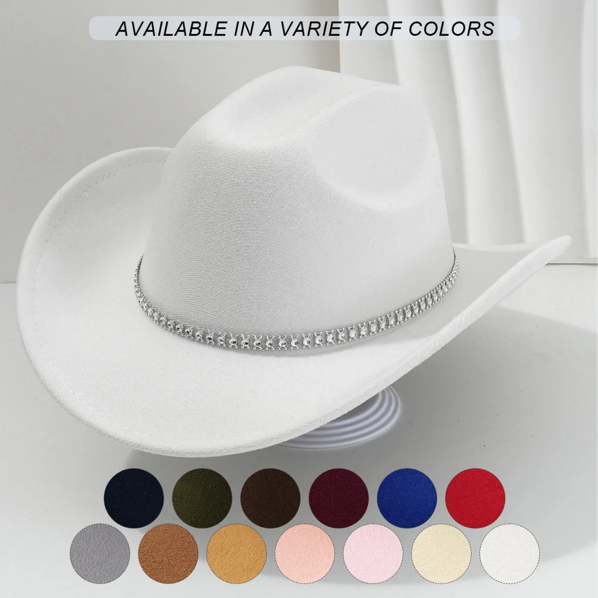

HongLuan Felt Vintage Cowboy Hats Women & Western Cowboy Hat Rhinestone Woman for Cowgirl Costume, Cowboy Accessories for Man