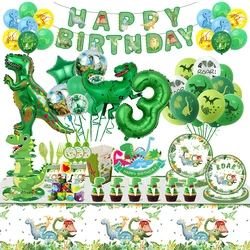 Dinosaur Birthday Party Decoration Party Supplies Tableware Paper Cups Plates Bracelet Number Balloons Cake Cup Baby Kids Gifts