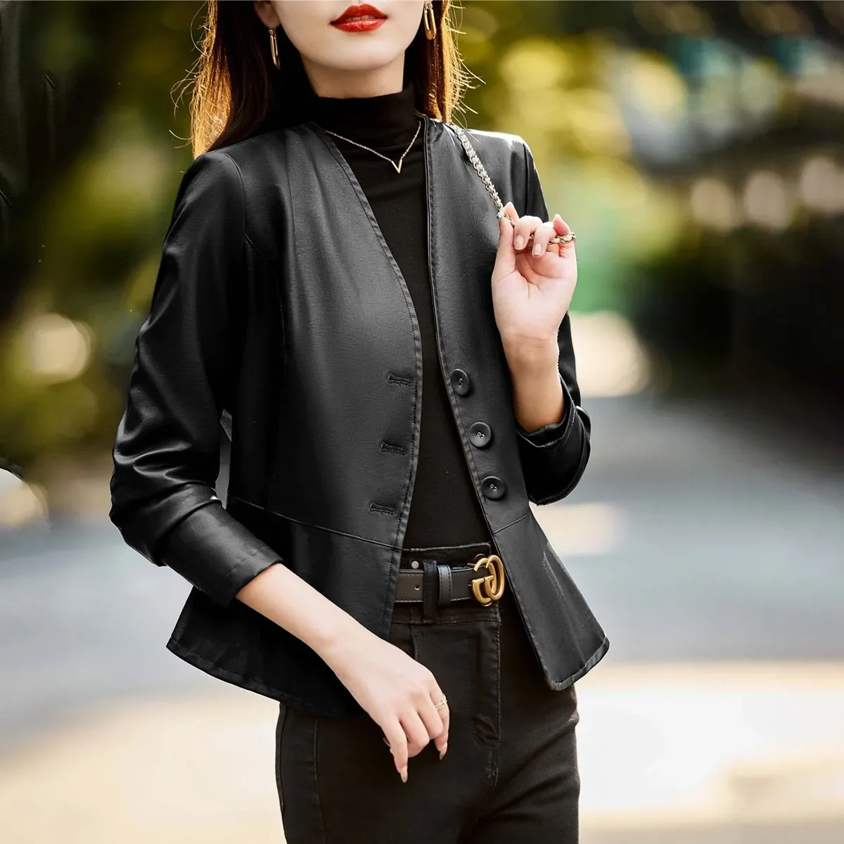 Chic Leather Jackets Women's Outwear Spring Autumn 2025 New Fashion Single Breasted Short Slim PU Leather Blazer Jacket Tops
