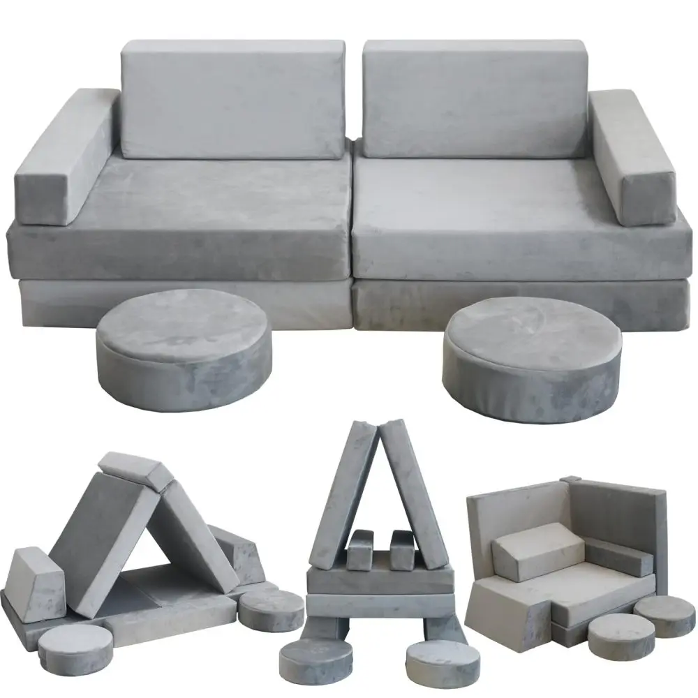 

10 PCS Modular Kids Play Couch: DIY Convertible Foam Sofa for Toddlers, Soft Cushion, Creative Fort for Rooms