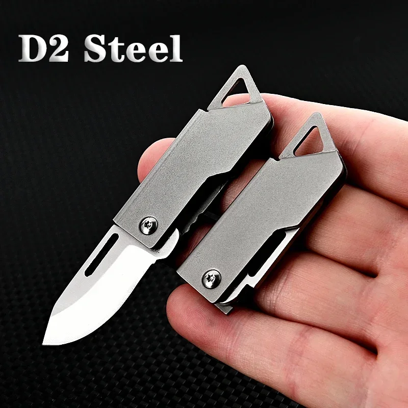 D2 Steel Mini Folding Blade Knife Outdoor Pocket Knife Keychain for EDC Camping Tactics Self-defense Tool Fruit Knives Box Open