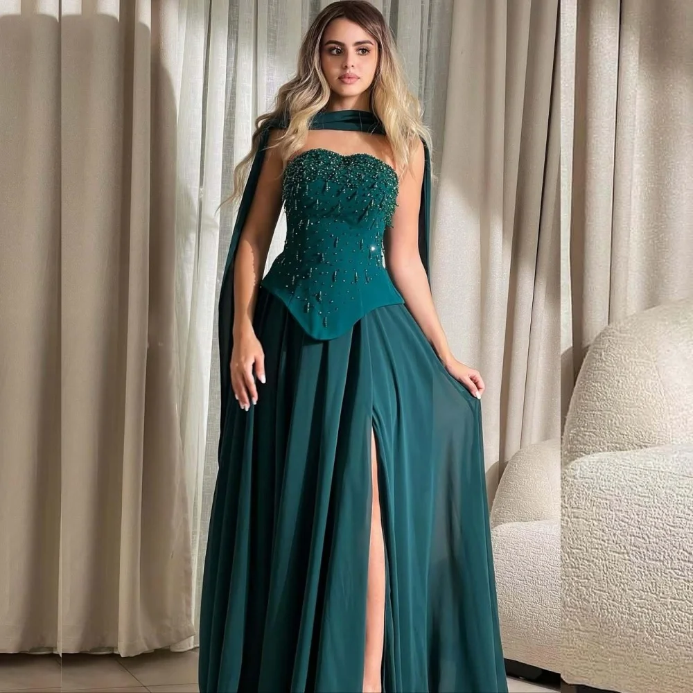 

Customized Evening Dress Bespoke Occasion Beading Pleat Strapless A-line Long Dresses Elegant Party Wedding Glitter