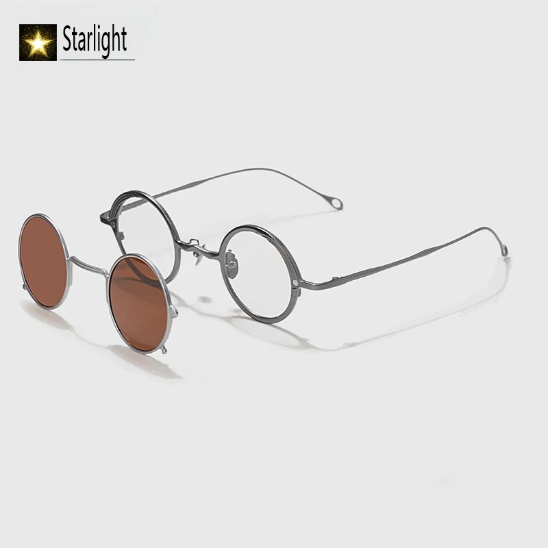 Round Titanium Polarized Sunglasses with Magnetic Clip Lenses Vintage Classic Fashion Glasses Men Women Eyeglasses UV400 GLASSES