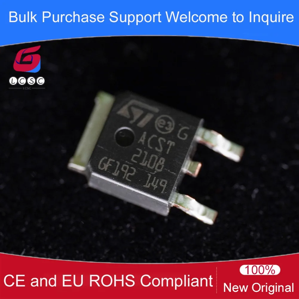 10-100Pcs/Lot Original ACST2108 TRIAC Logic - Sensitive Gate 800V 2A Surface Mount DPAK Thyristor ACST210-8BTR Triac