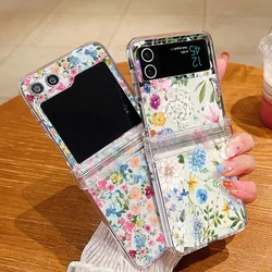For Samsung Galaxy Z Flip5 Flip4 Flip6 Case Flower Pattern Shockproof Folding Clear Hard Cover For Samsung Galaxy Z Flip 3 4 5 6