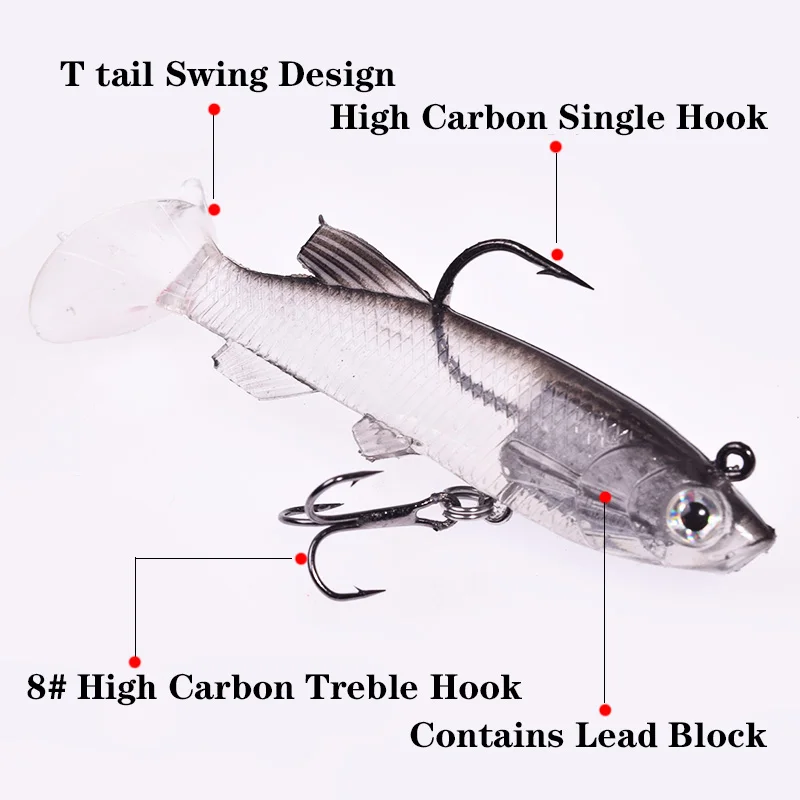 5pcs/Lot Jig Hook Silicone Soft Bait Set Swimbait 7.5cm 12g Fishing Wobblers Artificial Rubber Baits for Pike Bass Lure Tackle