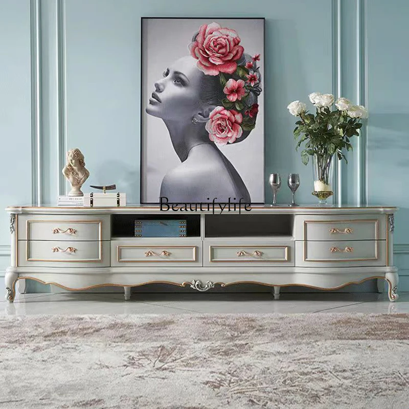 

French light luxury court solid wood carving flower TV cabinet European neoclassical living room