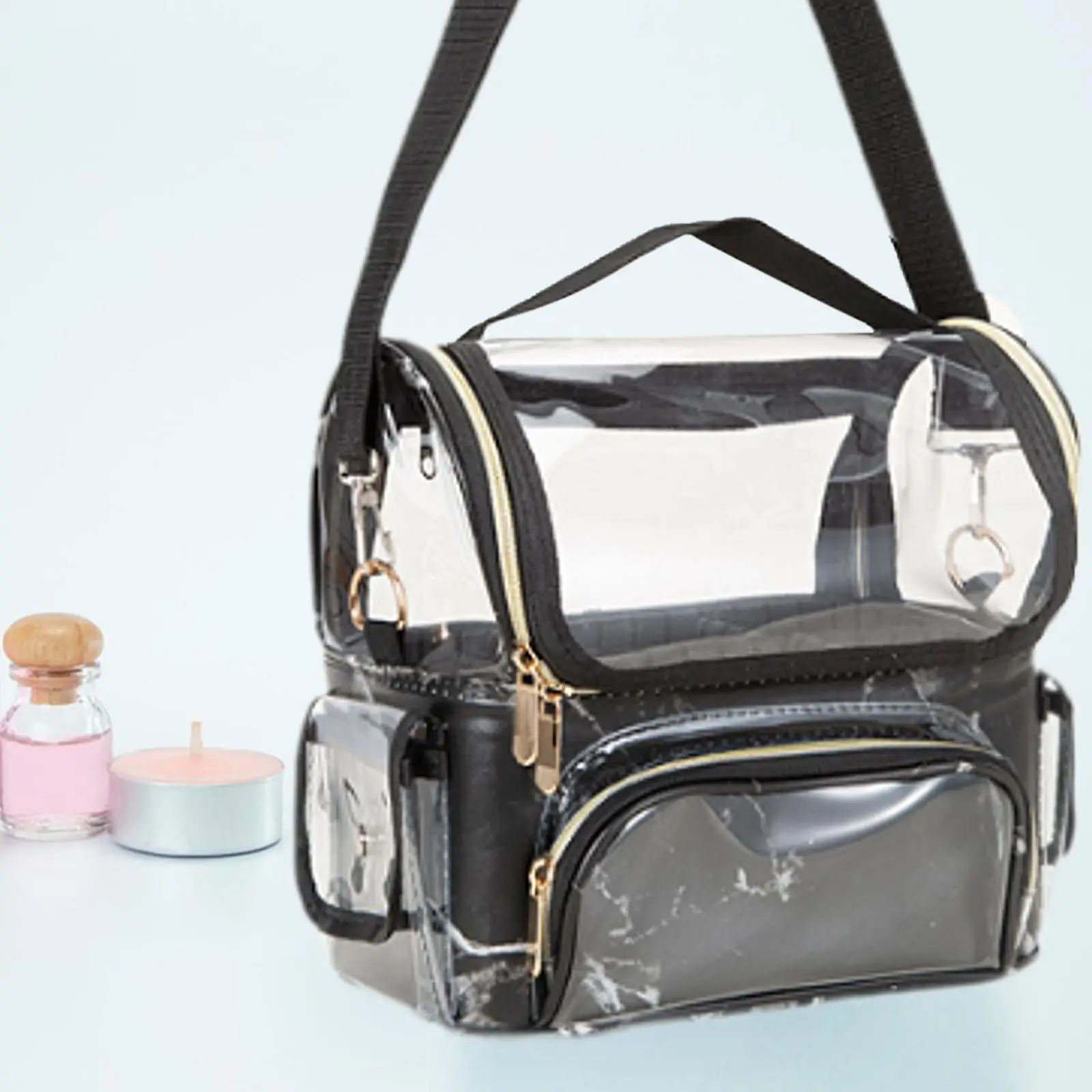 Clear Travel Makeup Bag Professional Clear PVC Makeup Kits Organizer Makeup Brush Holder with Dividers with Shoulder Strap