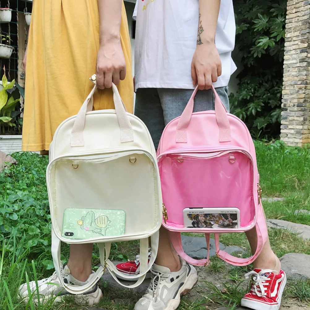 캔디 컬러 PVC 백팩 학교 숄더백 대용량 핑크 여성 여행 책가방 캔디 컬러 백팩