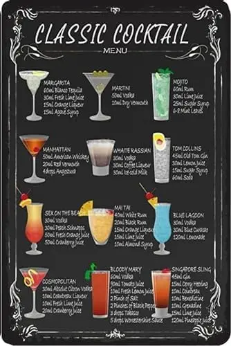 Винтажная металлическая жестяная вывеска, винтажная классическая коктейльная направляющая по рецептам, ретроэ коктейльное меню, алюминиевые вывески, забавные кухонные барные клубы, гараж