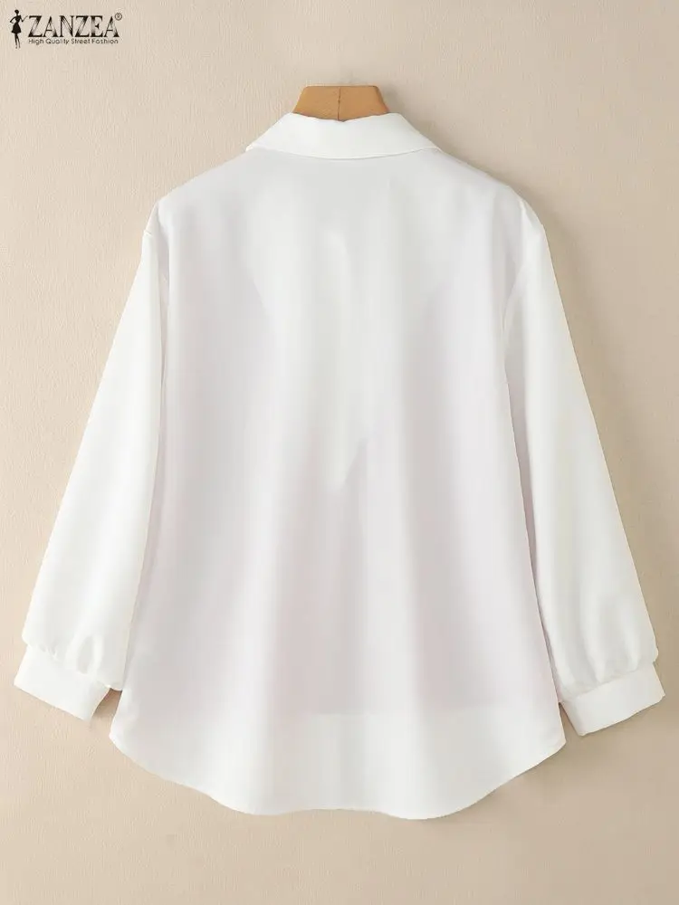 2025 ZANZEA Autumn Elegant Lapel Neck Long Sleeve Office Shirt Blouses Women Patchwork Tops Stylish Fake 2 Pieces Pullover Mujer