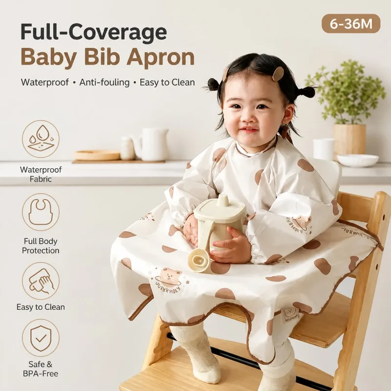 Waterproof Washable New Baby Anti Dirty Food Bib Integrated Reverse Wear Long Sleeve Smock for Kids Dining Anti Dirty Bib