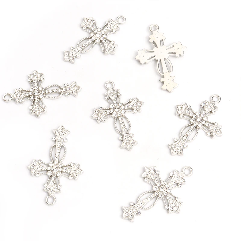 10pcs Baroque Style Rhinestones&Pearls Inlaid Cross Charms for DIY Delicate Shiny Necklace Earring Christian Jewelry Accessories