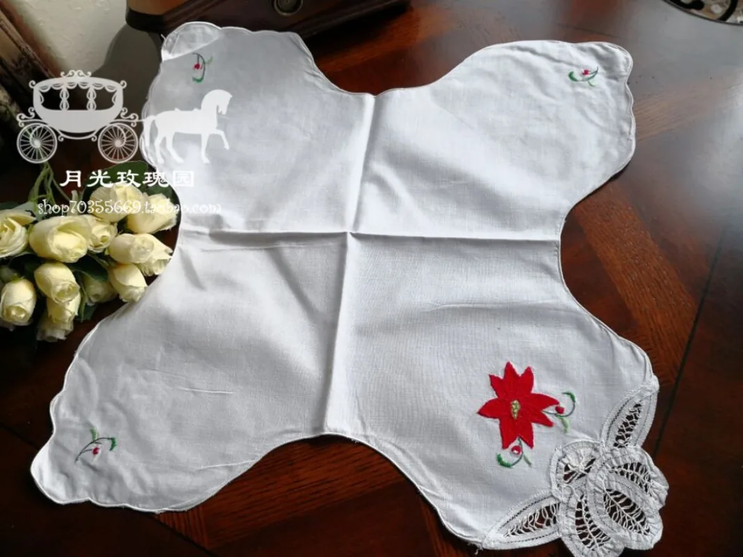 2 قطعة منديل خبز عيد الميلاد منديل أبيض مطرز 43 سنتيمتر #3