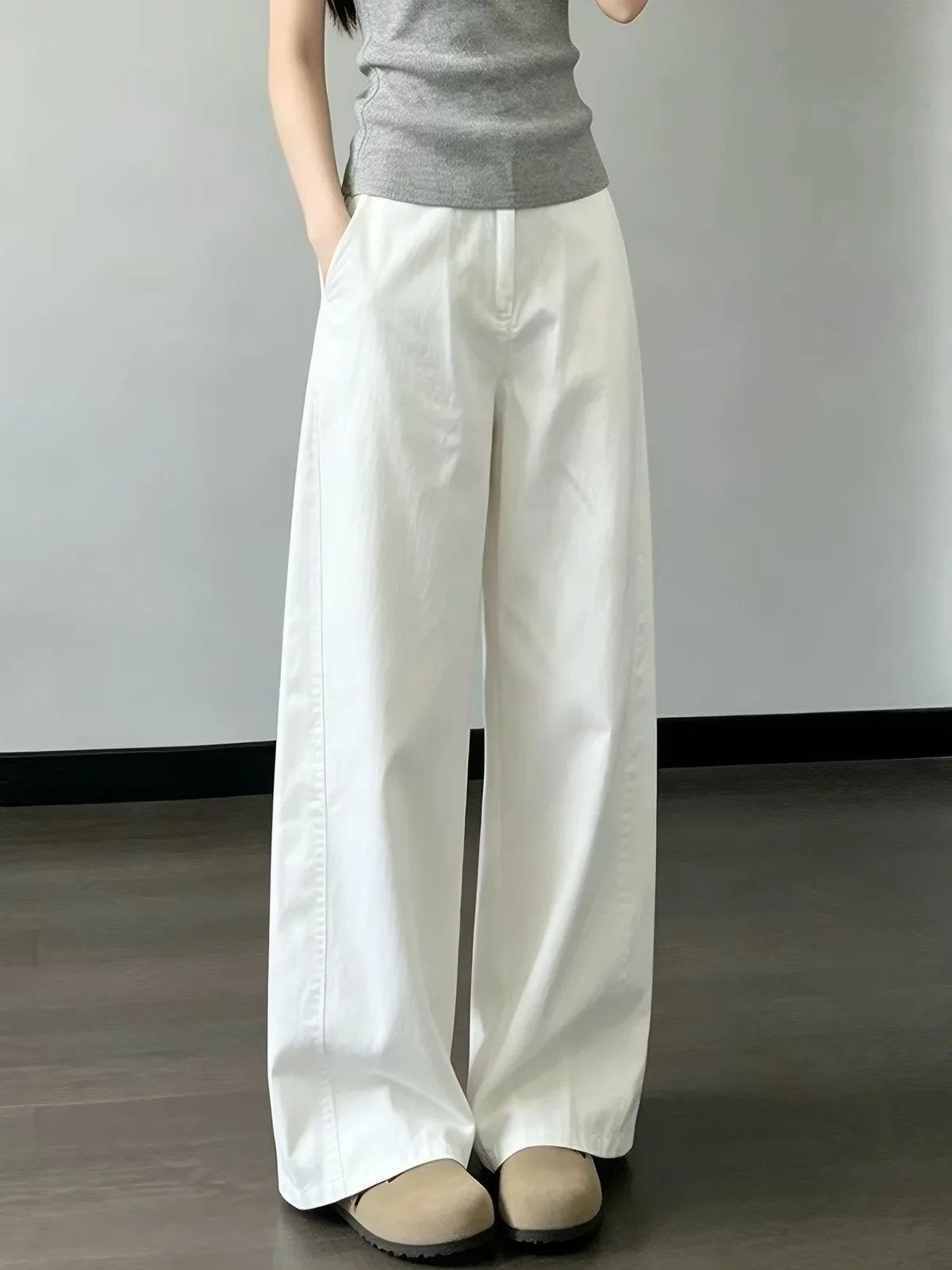 Casual High Waist Wide Leg Jeans Straight Drapey Denim Pants Loose Fit All Seasons Pure Color Junior High School Students