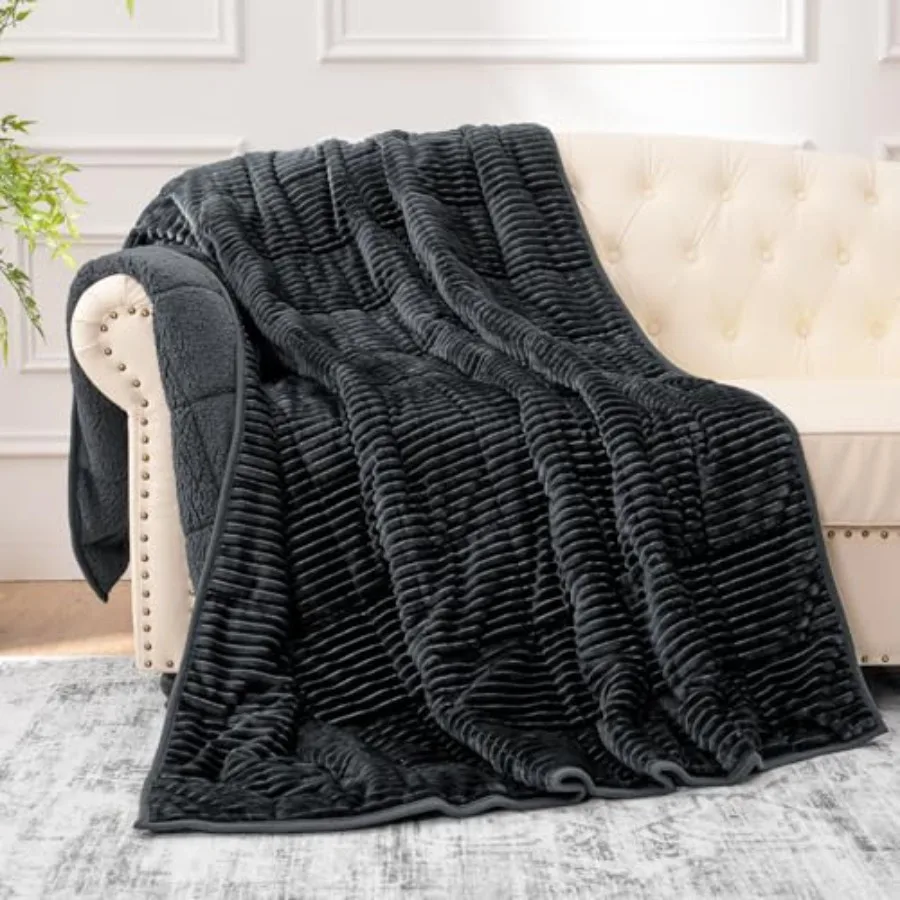 

Утяжеленное одеяло из флиса шерпа для взрослых с ребристыми полосами, двустороннее мягкое одеяло для дивана, кровати, софы, тяжелое одеяло с гладкой поверхностью