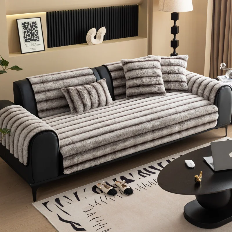 Soft Warm Sofa Cover for Living Room Luxury Non-Slip Solid Sofas Cushion Mat Thicken Plush Couch Towel Home Decor Four Seasons