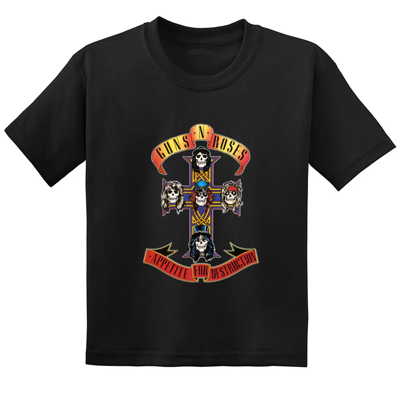 Rock Band Skull Rose Print T Shirt for Kids Boys Girls Short Sleeve Cotton Summer Casual Children Top