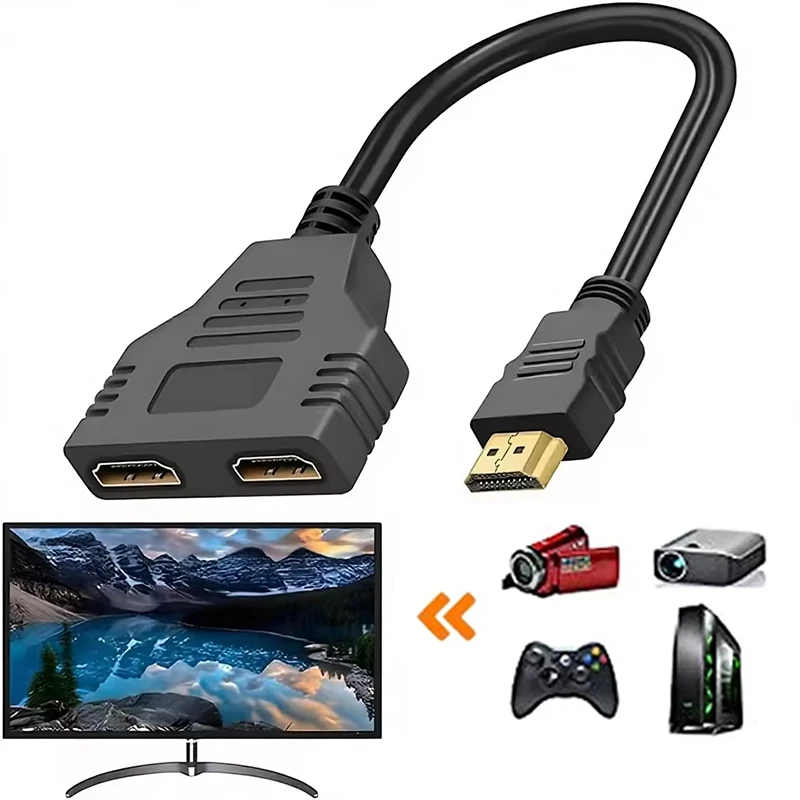 HDMI-kompatibles Dual-Port-Splitter-Adapterkabel 1 Stecker auf 2 Buchsen 1080P 4K 3D für PC, Laptop, TV, Monitor, PC-Display-Adapterkabel