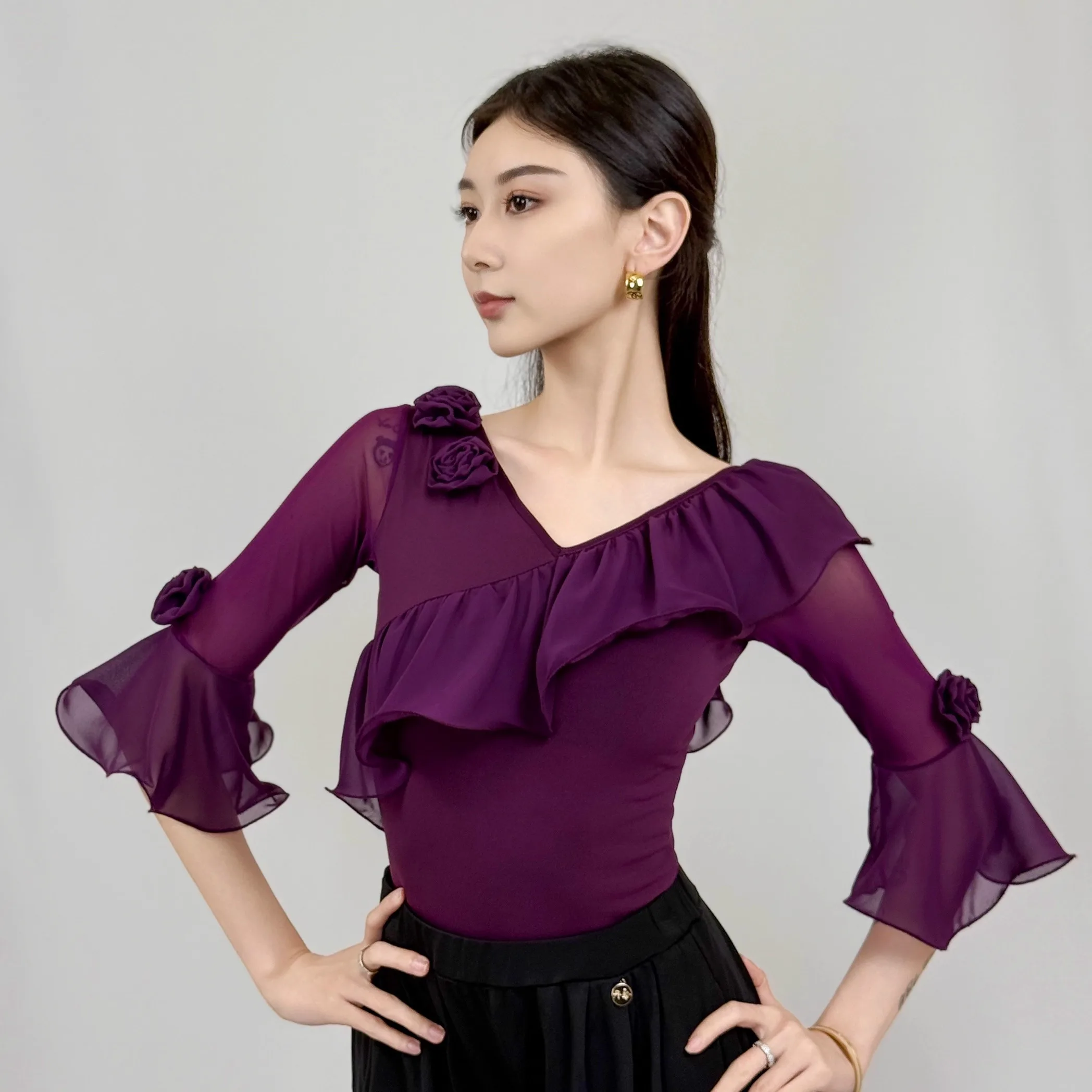 danzhen-modern-dance-practice-uniform-top-new-arrival-spring-summer-square-dance-social-dance-national-standard-v-neck-short