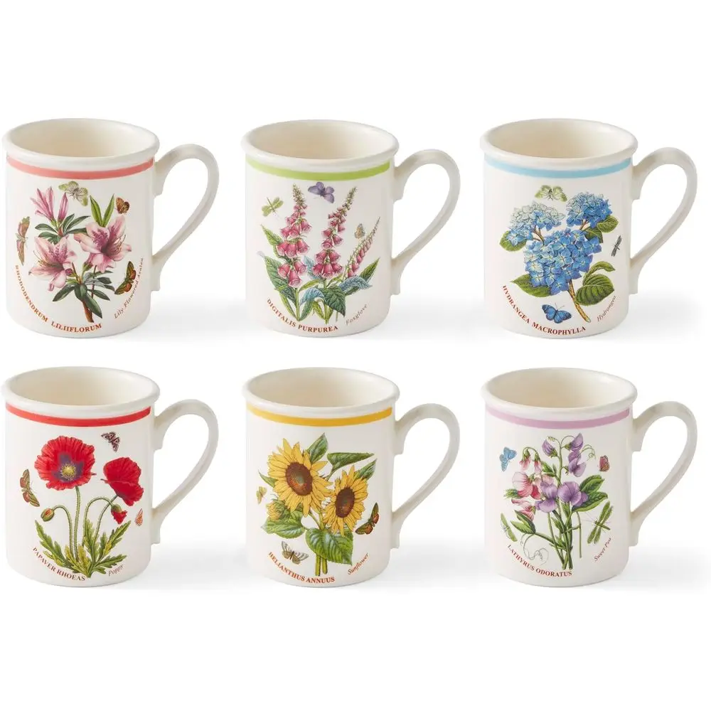 

Porerion Botanic Garden Meadow - 8.5oz Coee Mug (Set o 6) | Assorted lorals with Colorul Laurel Lea Border| Earthenware | Microw