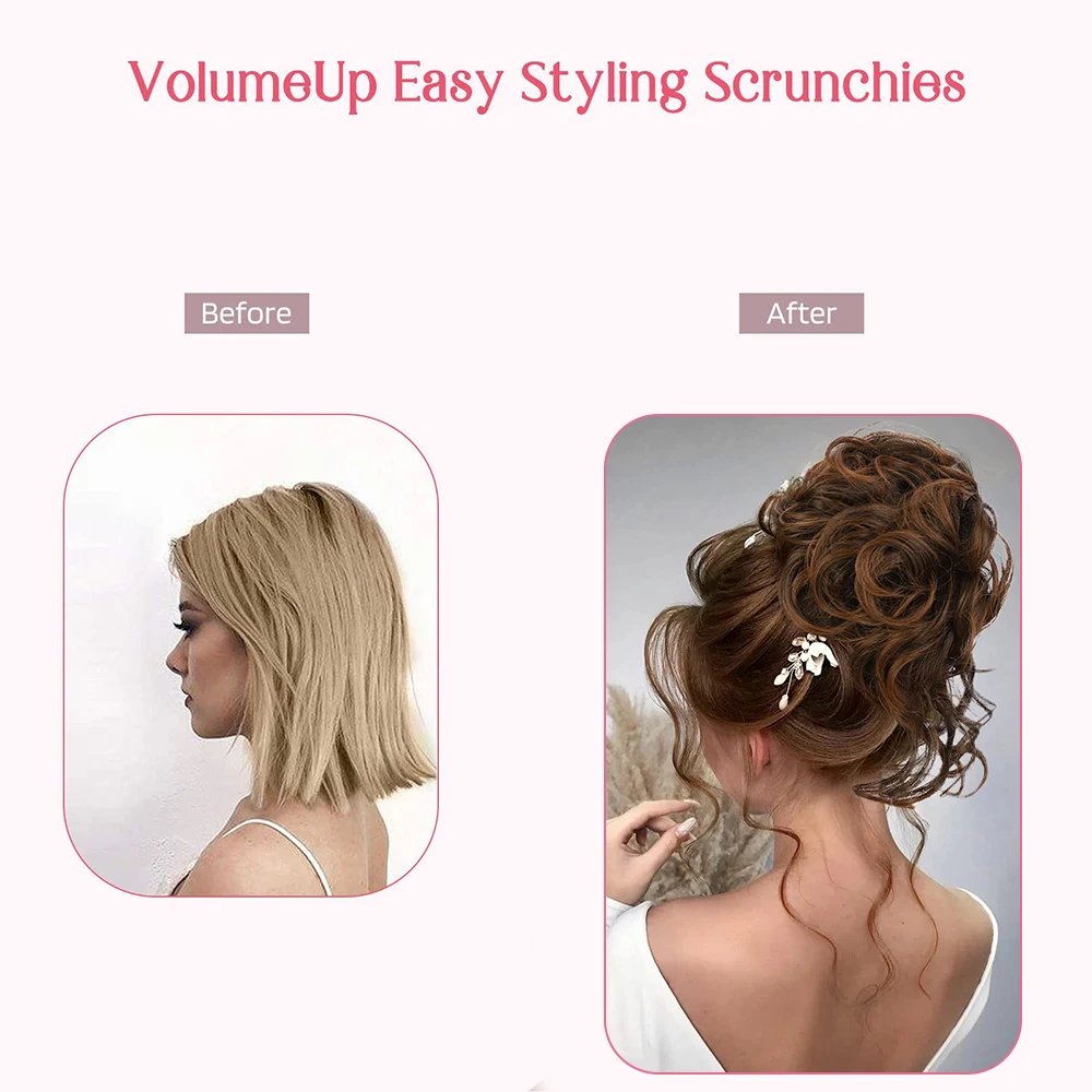 كعكة فوضوي الاصطناعية هيربيز مرنة مجعد Scrunchie الطبيعي الأسود شقراء براون Chignon الفرقة أوبدو دونات الشعر وهمية للنساء