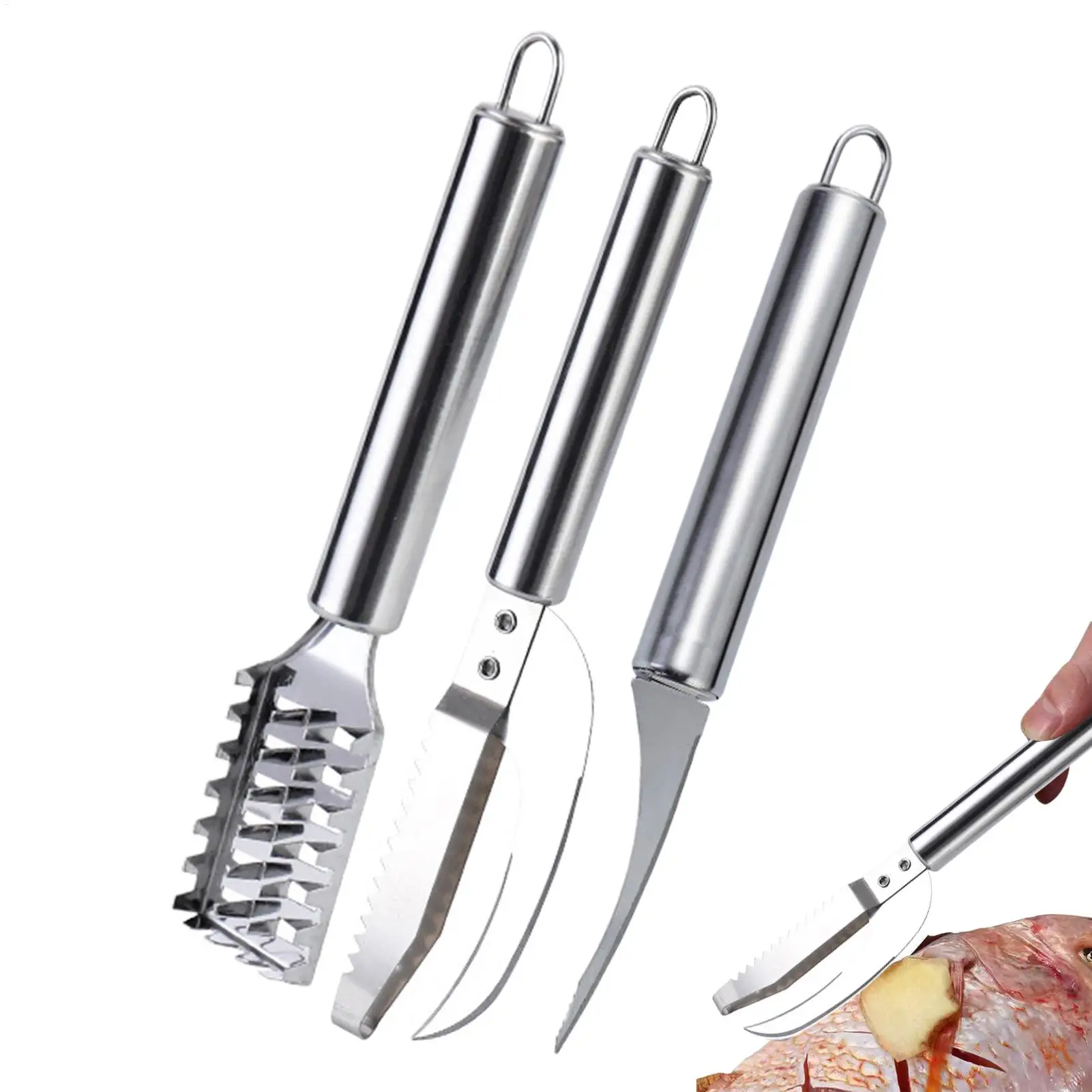 3pcs/set Fish Descaler Fish Cleaning Kit Stainless Steel Household Kitchen Fish Scale Tool Multifunctional Fish Skin Graters