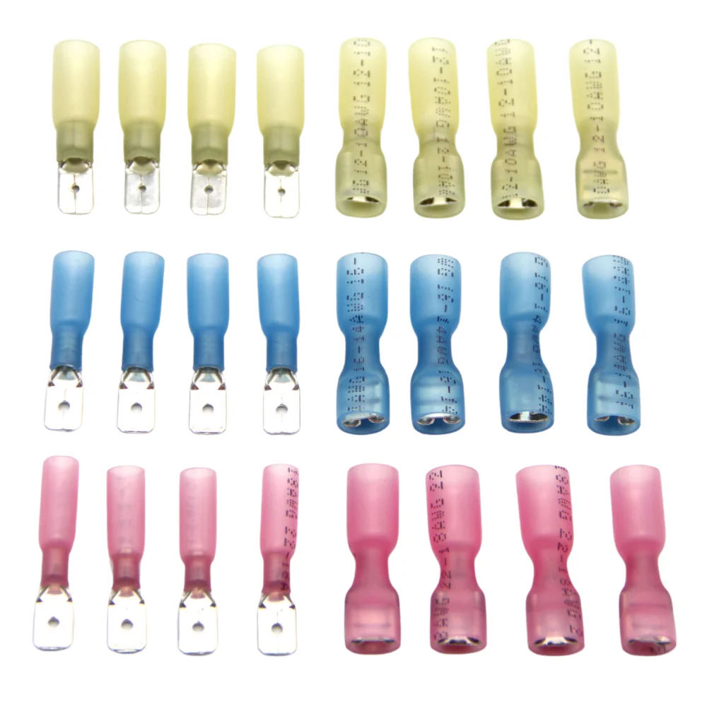 50/100PCS Male Female Heat Shrink Spade Crimp Terminal Waterproof Insulated Butt Electrical Wire Connector Cable Terminal Kit