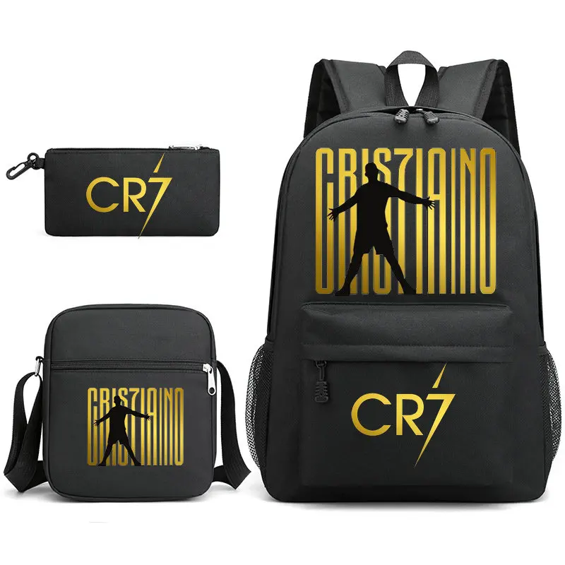 3pcs CR7 Football Cool Backpacks Capacity Rucksack Girl Boys Simple Shoulder Bag High School Schoolbag Black Mochilas