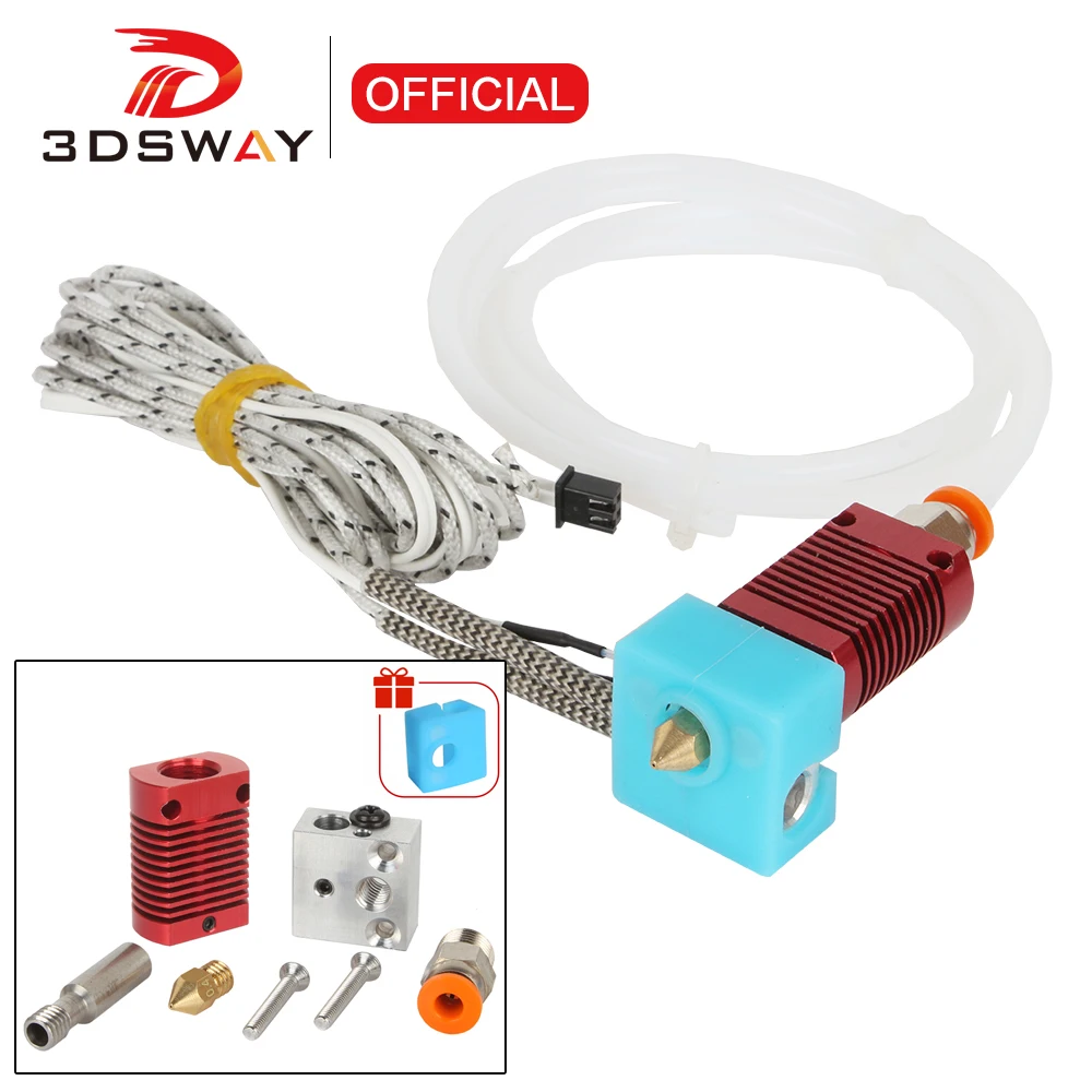 

3DSWAY 3D Printer Parts MK8 Hotend J-head Hot End Extruder Heatsink Heatbreak Heating Block Nozzle Kit for CR-10/CR10s/Ender 3