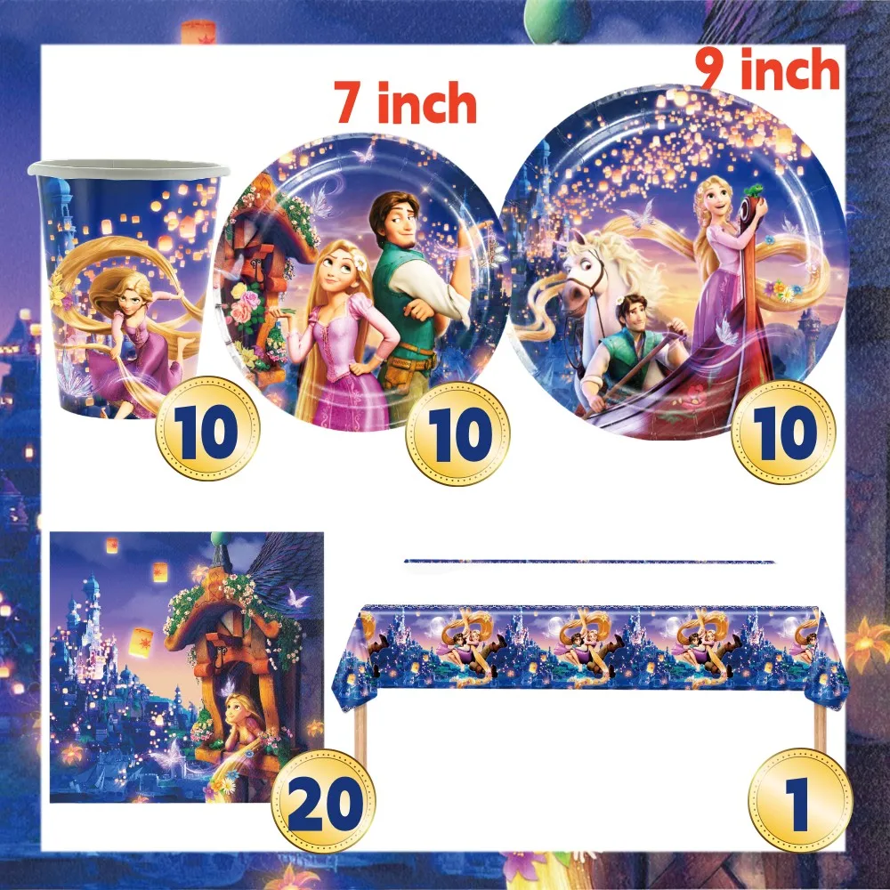 51pcs Tangled Rapunzel Princess Party Decorations Disposable Tableware Set Kids Girls Birthday Party Decor Baby Shower Supplies