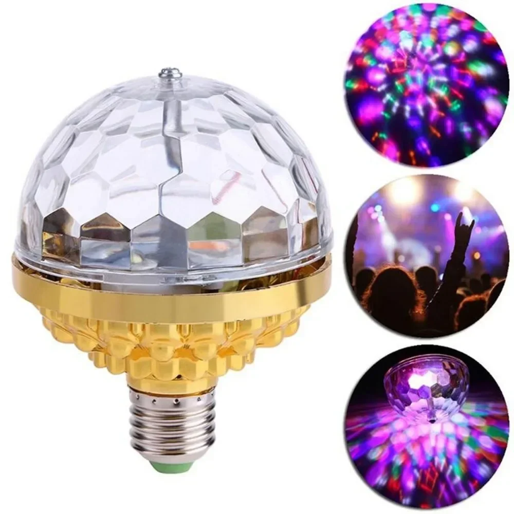 Kolorowa lampa obrotowa E27 obracająca się magiczna światła kulkowe Mini Rgb lampa projektora impreza Dj kula dyskotekowa światła wewnętrzne lampy klubowe led