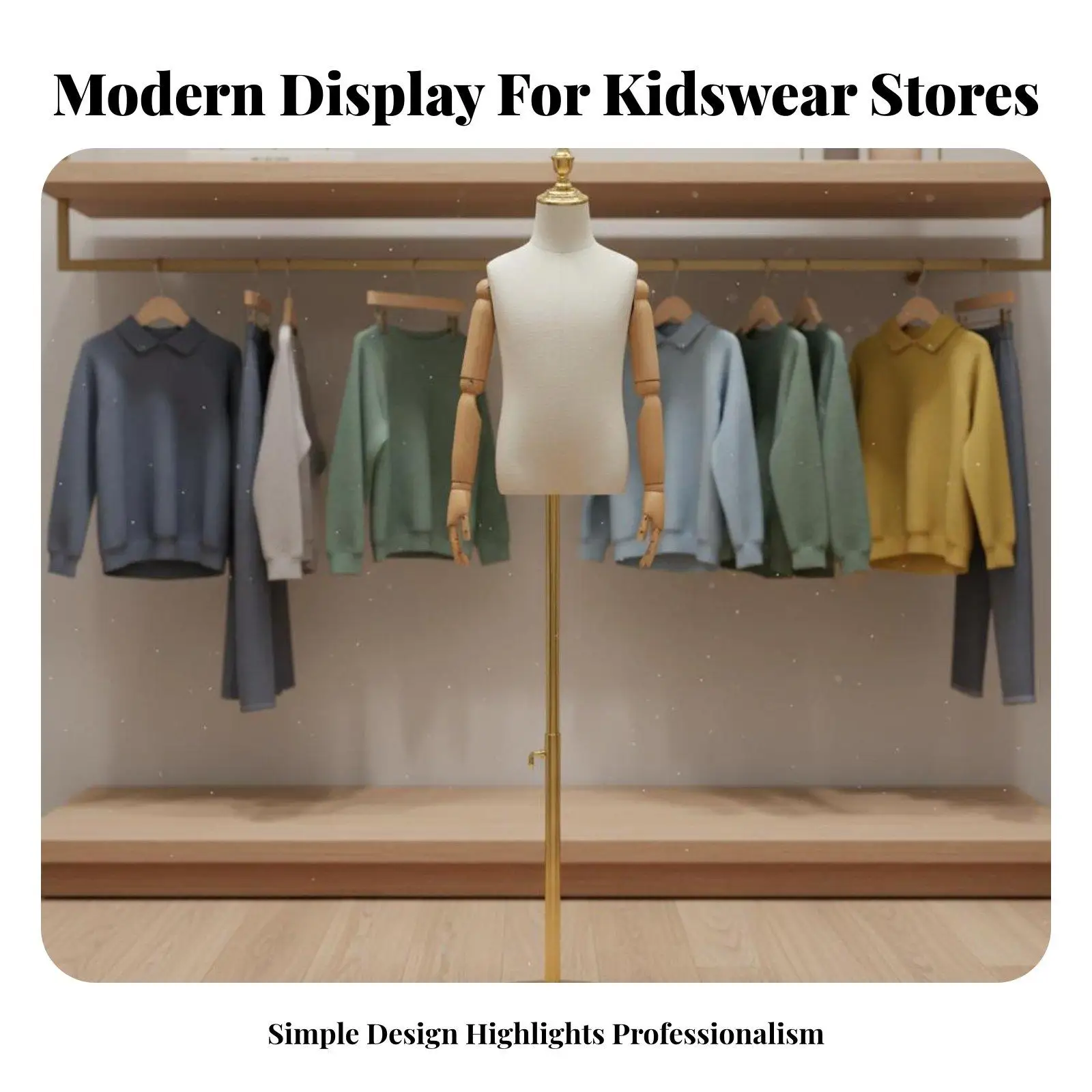 Child Clothing Mannequin Adjustable Display Stand Kids Form with Linen Head and Iron Base for Boutique Showcase