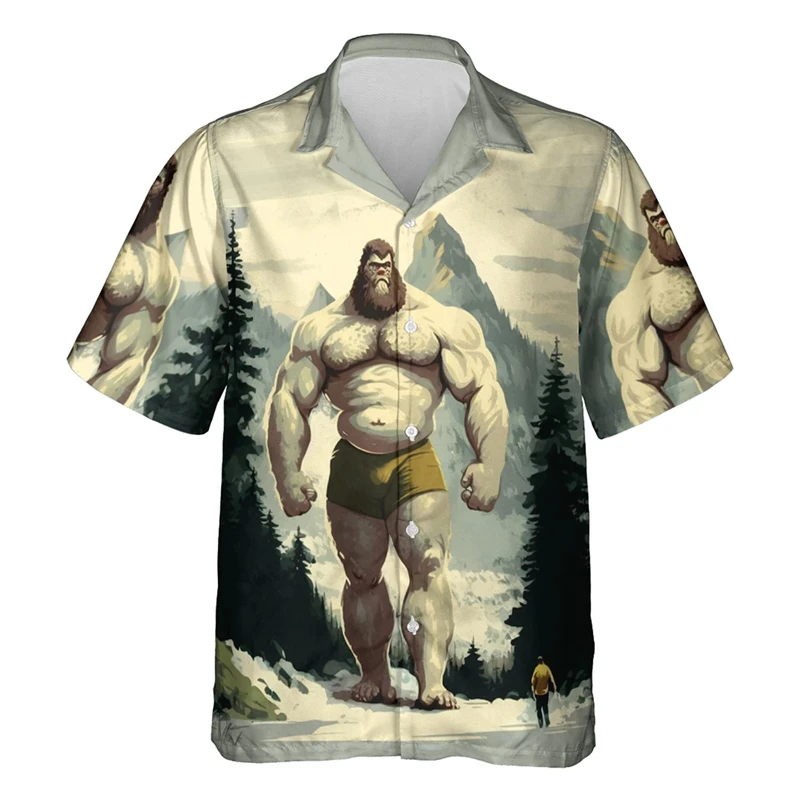 3D Print Monkey Floral Leaf Hawaii Shirt Men Orangutan Graphic Blouse Sasquatch Holiday Short Sleeves Bigfoot Beach Aloha Shirts