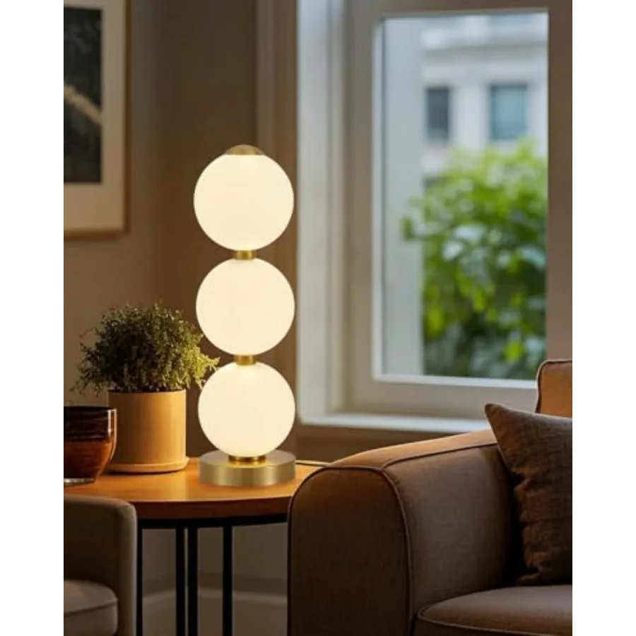 LED Table Lamp, 3 Color Temperature and Stepless Dimmable Modern 3-Ball Acrylic Plug-in Decorative Desk Nightstand Lamp, Bedsid