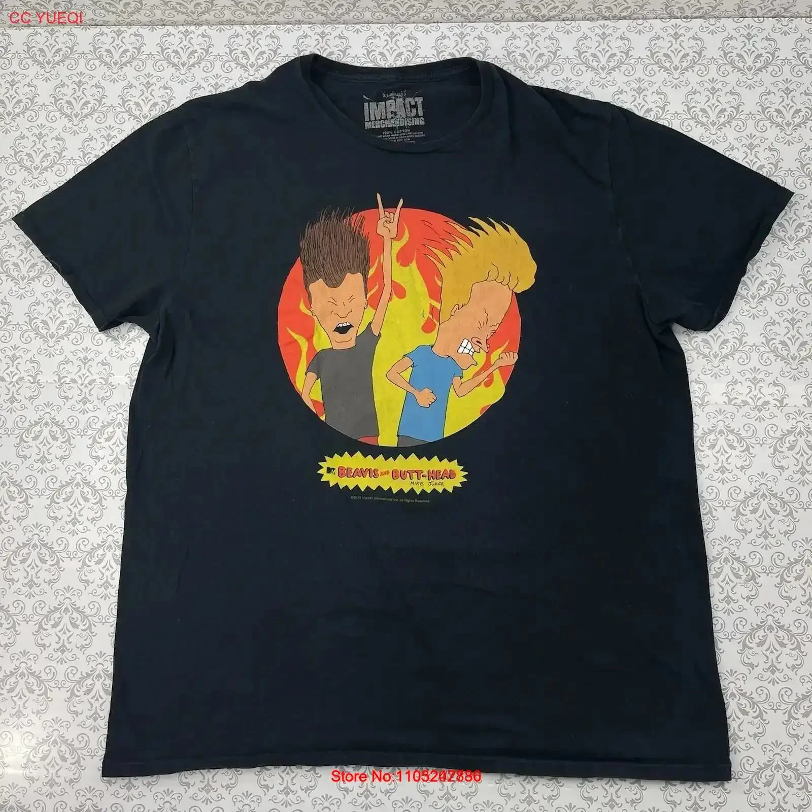 Футболка Beavis and Butthead Impact Merchandising Rocking on Helle Black, мужская, размер XL, винтажная, с эффектом потертости, для повседневной носки
