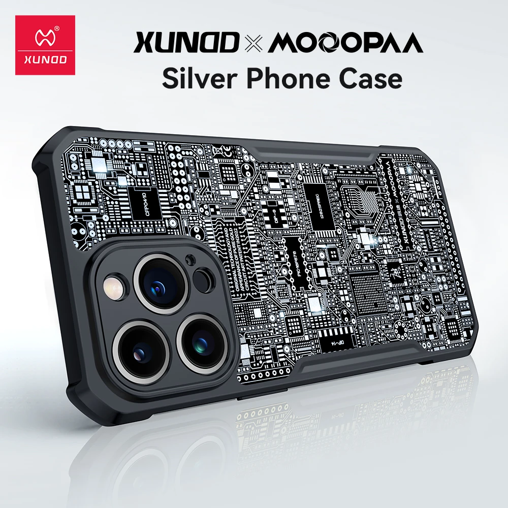 

Xundd X Mooopaa For iPhone13 Pro Max Case Future Handmade Plating Circuit Shockproof Back Case For iPhone12 Pro Max Case Silver