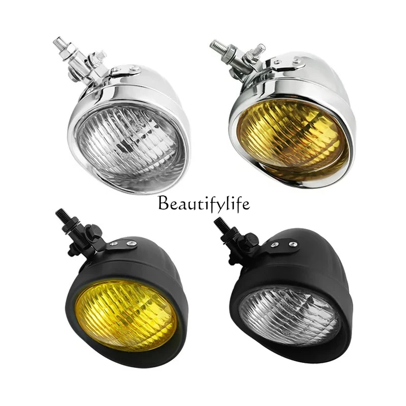 

ld20 Suitable for motorcycle retro headlights diameter 12cm 4.5 inches iron shell yellow glass headlights CG lighting