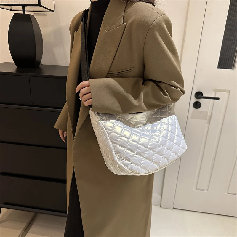 Space Cotton Shoulder Bag Fashion Square Bag Cloth Crossbody Bags Lattice Pattern All-match Shoulder Bag for Women Commuting