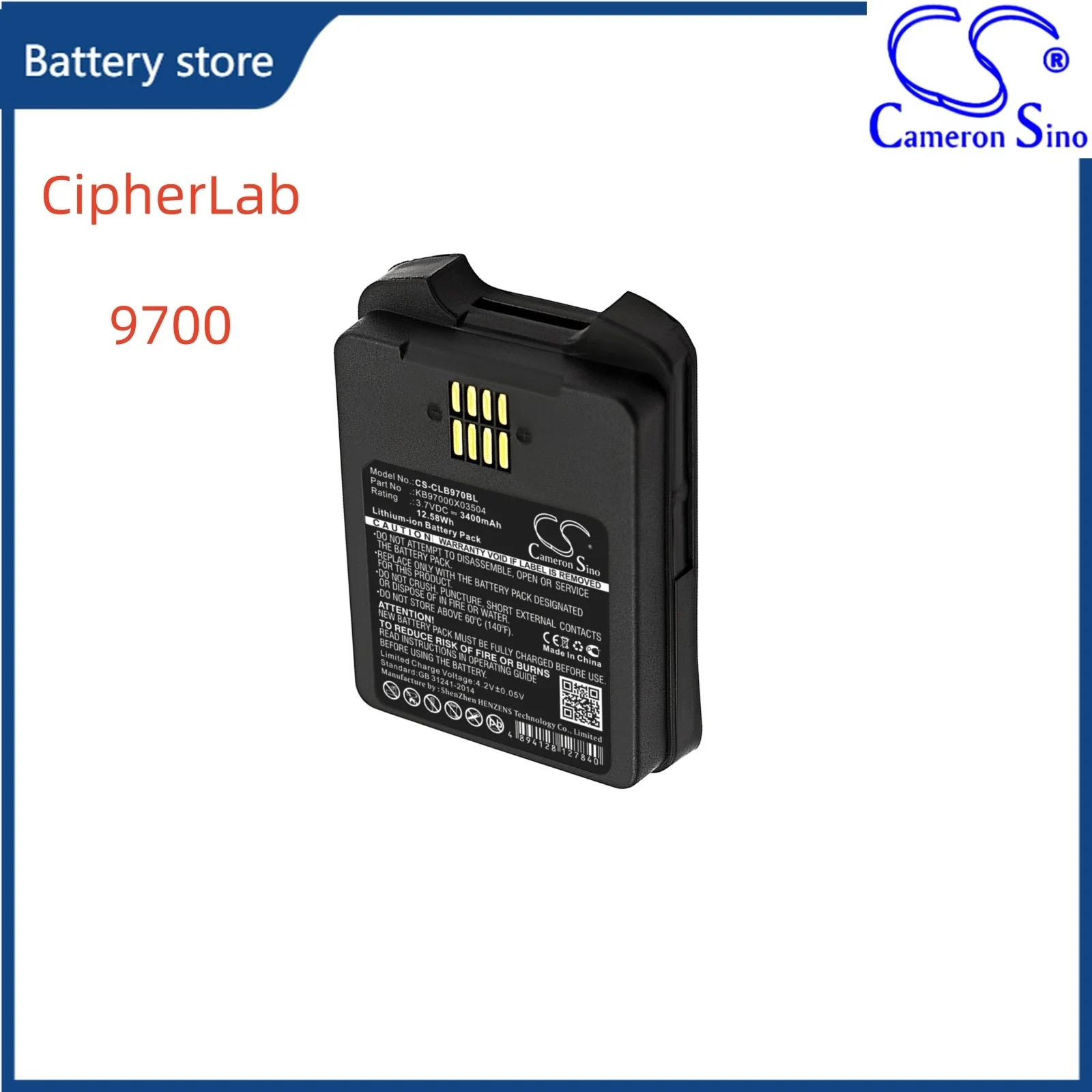 Li-ion Battery for CipherLab 3.7V 3400mAh Compatible Models: 9700