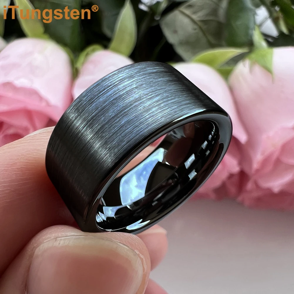 iTungsten 10mm Flat Engagement Wedding Band Tungsten Carbide Finger Ring for Men Women Fashion Jewelry Brush Finish Comfort Fit