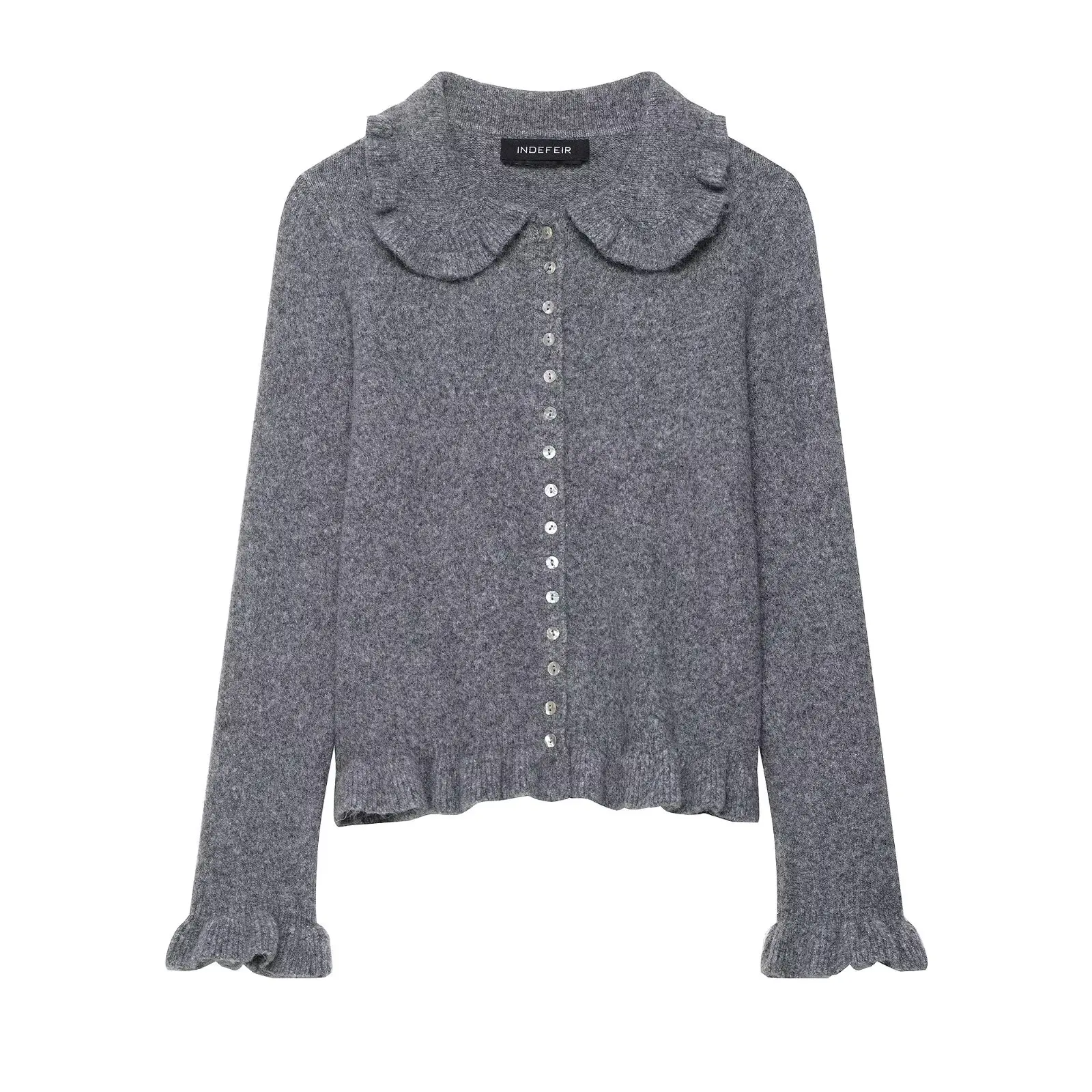 

2025 Autumn/Winter Women's Knitted Long-Line Collared Overcoat with Decorative Details Commuter-Style Outerwear