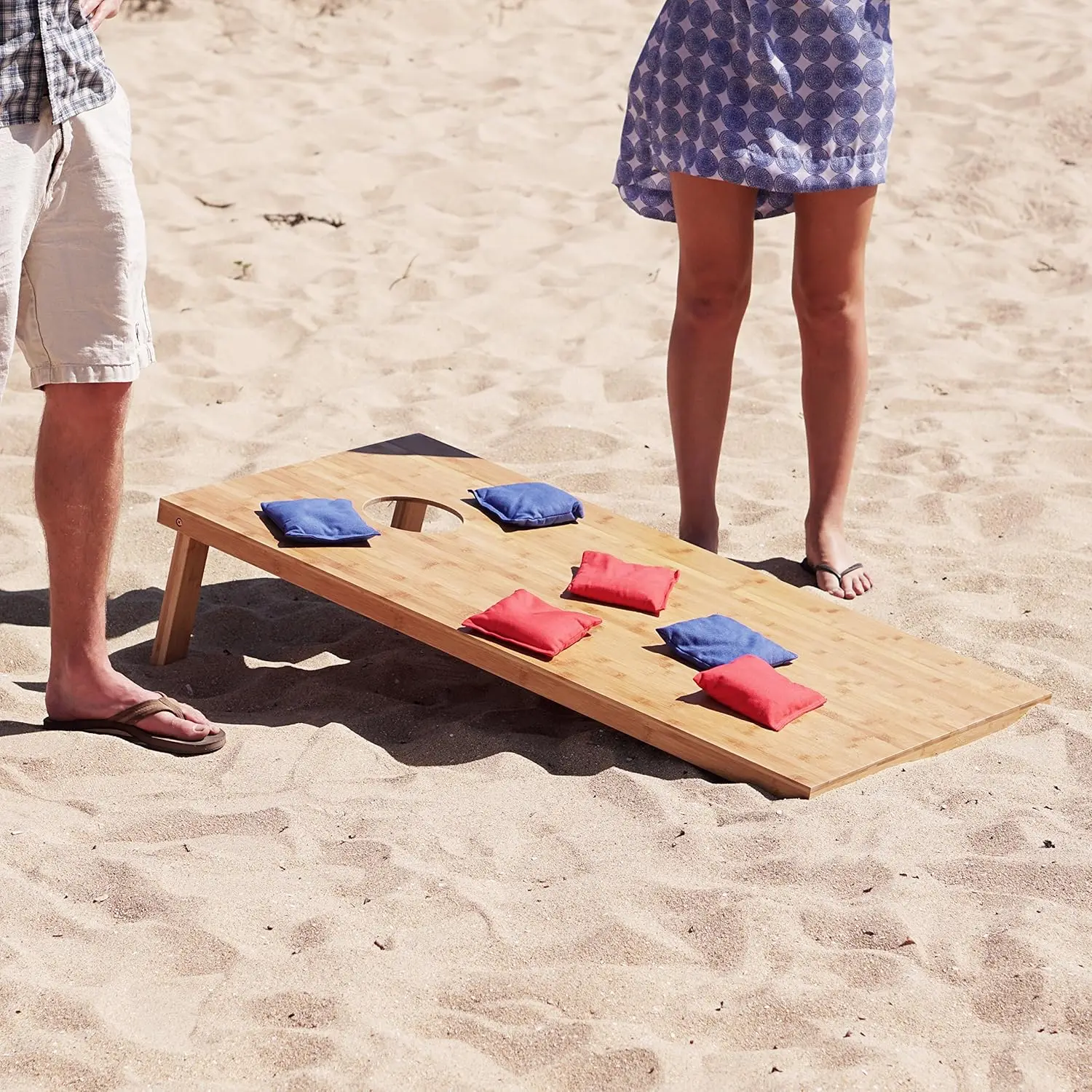 

Bamboo Cornhole Toss Game Set with 8 Bean Bags & Carrying Case - Choose Regulation or Tailgate Size Boards