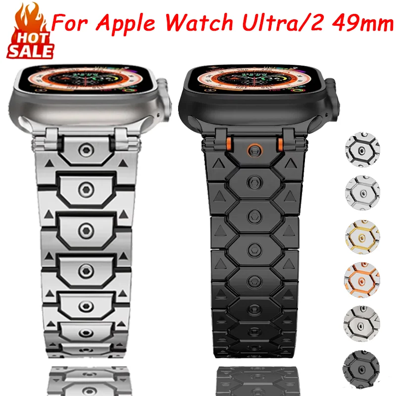 apple-watch-ultra-49mm、11、10、42-46mm、9、8、7、45-41mm、iwatch-6、5、4、se、44mm、40mm対応-タイタンストラップ-ソリッドメタル-シームレス-リストバンド-ベルト