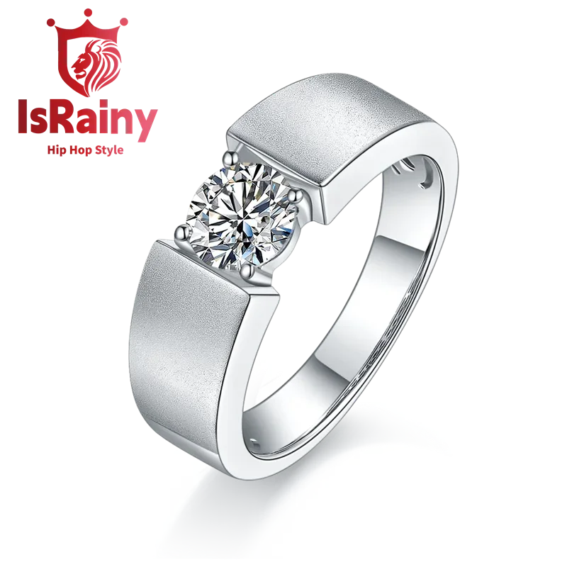 

IsRainy Hip Hop Rock Solid 925 Sterling Silver Real GRA Moissanite Diamonds Men Rings Round Engagement Anniversary Fine Jewelry