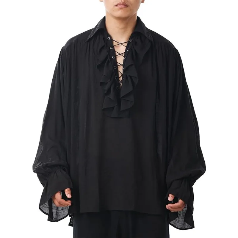 Referring To The 15th Century Florence Tailor's New Medieval Men's Retro Performance Suit with Lace Up Puffy Sleeves Top